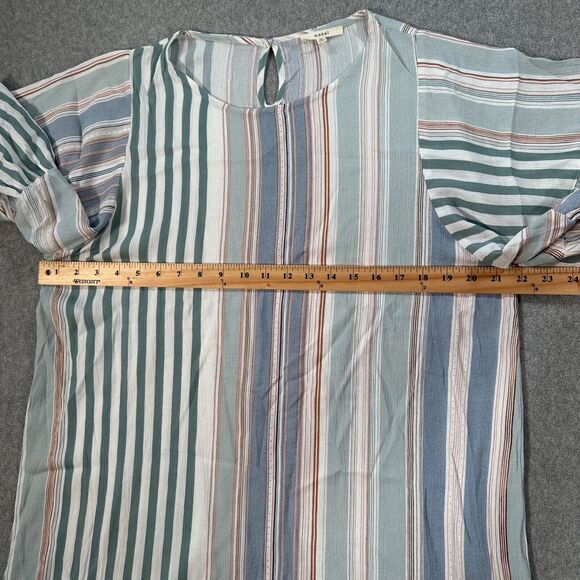 Entro Striped Bell Sleeve Blouse Women's Medium Top Green - Picture 7 of 10